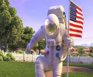 Puzzle Captain Charles Chuck Baker, σφυρηλάτηση την αμερικανική σημαία να προσγειωθεί στον Planet 51
